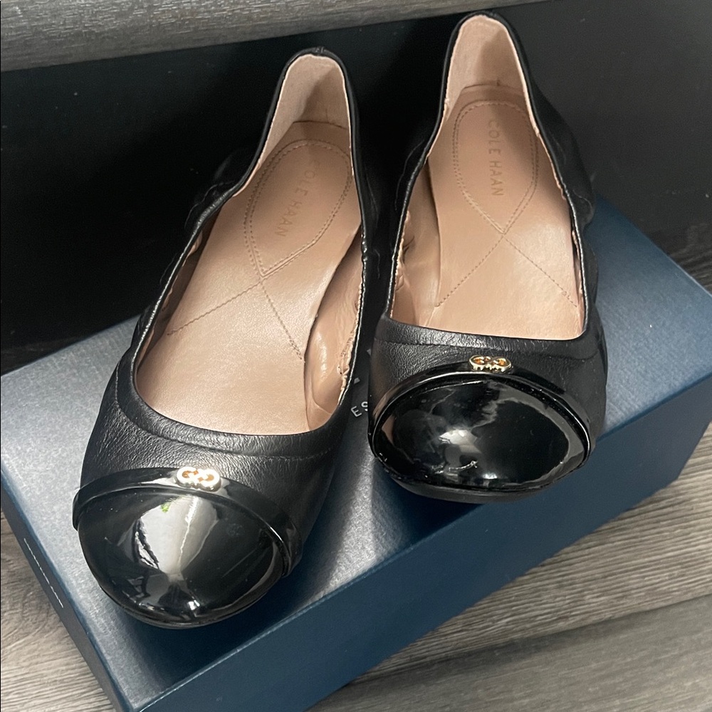 Cole Haan Black Flats with Patent Toe